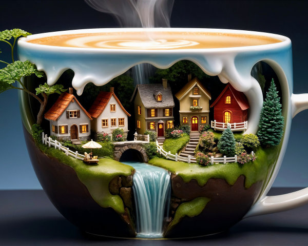 Intricately Designed Coffee Mug with Miniature Village