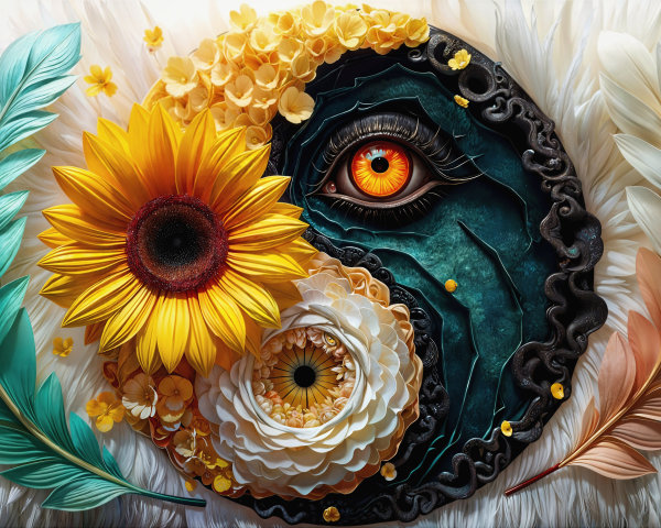 Intricate Yin-Yang Artwork with Textured Elements