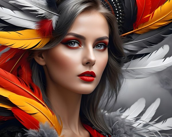 Portrait of a Woman with Gray Hair and Feather Headpiece