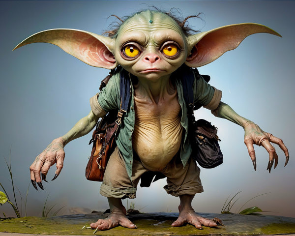 Curious Green Creature in Natural Whimsical Setting