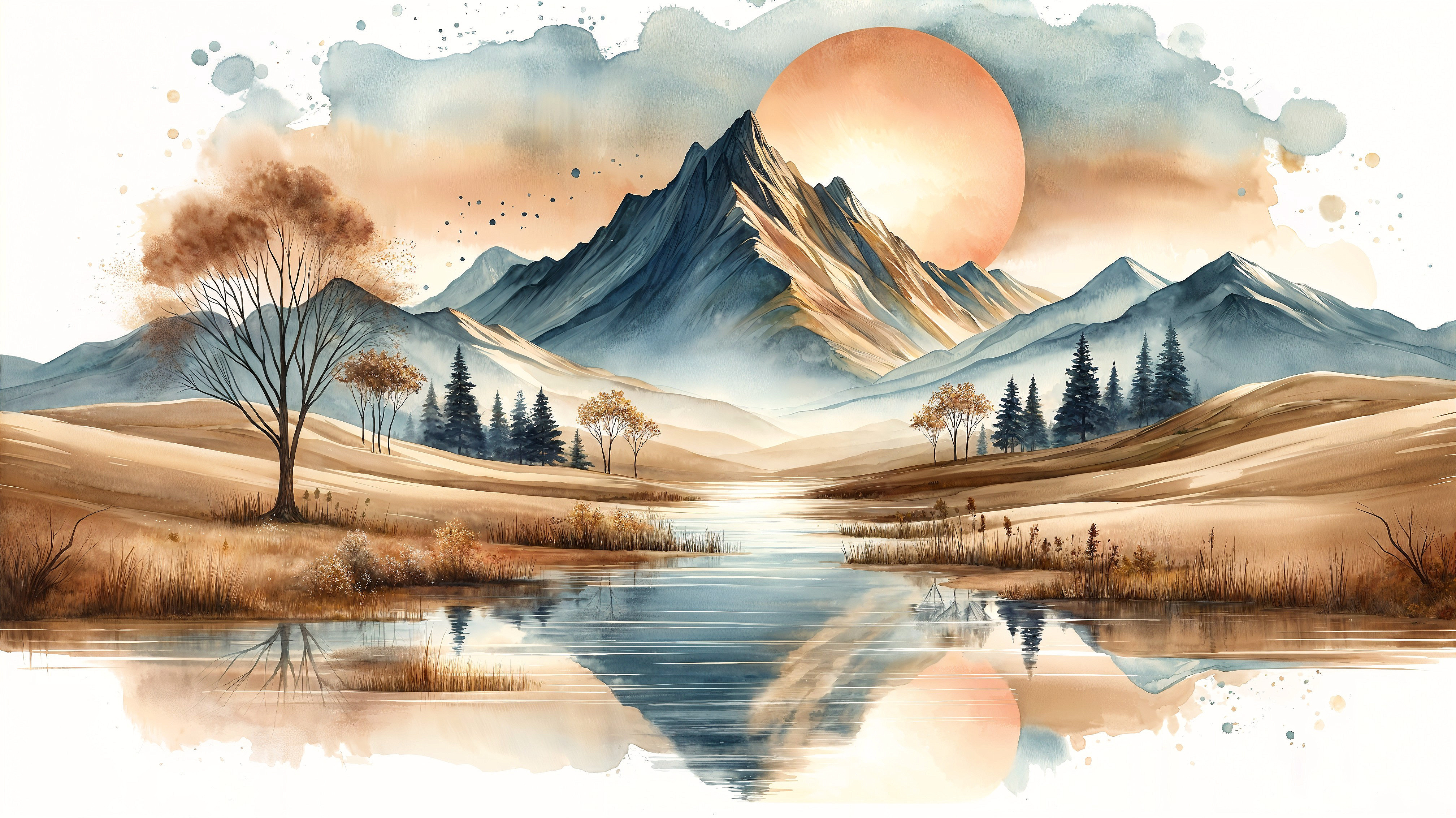Serene Landscape with Mountains and Calm River