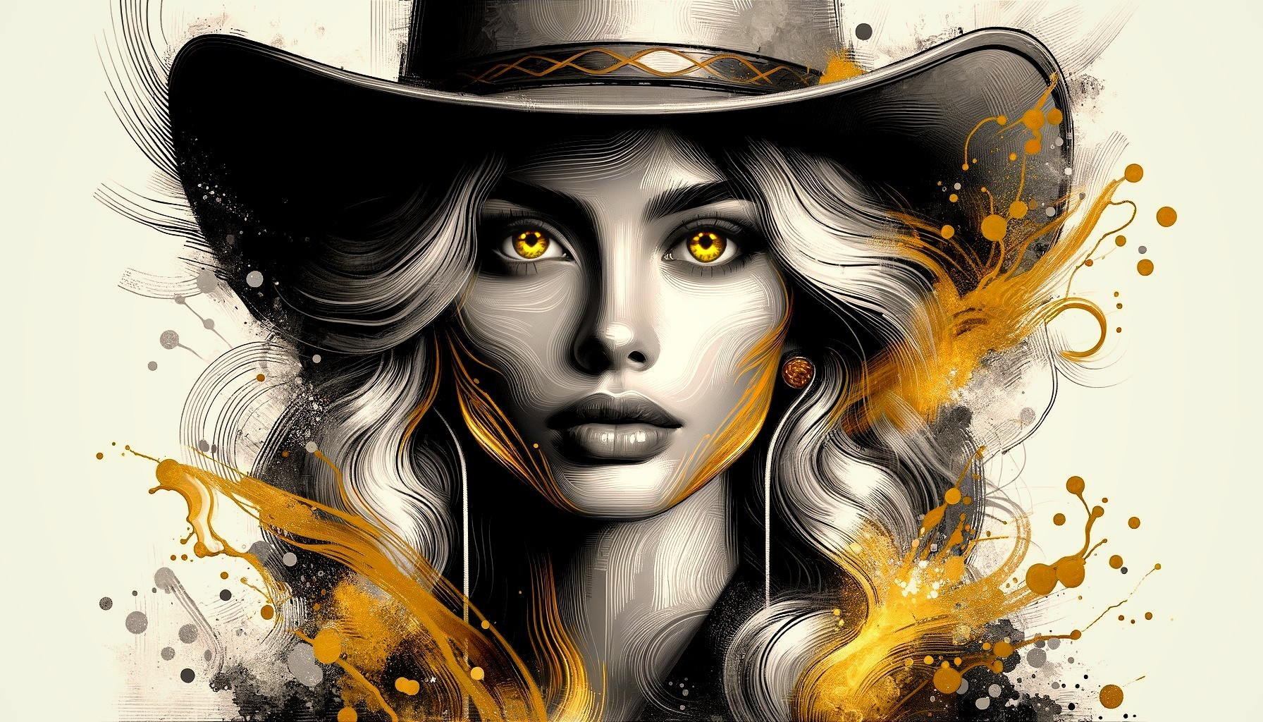 Artistic Portrait of a Woman with Golden Eyes and Hat