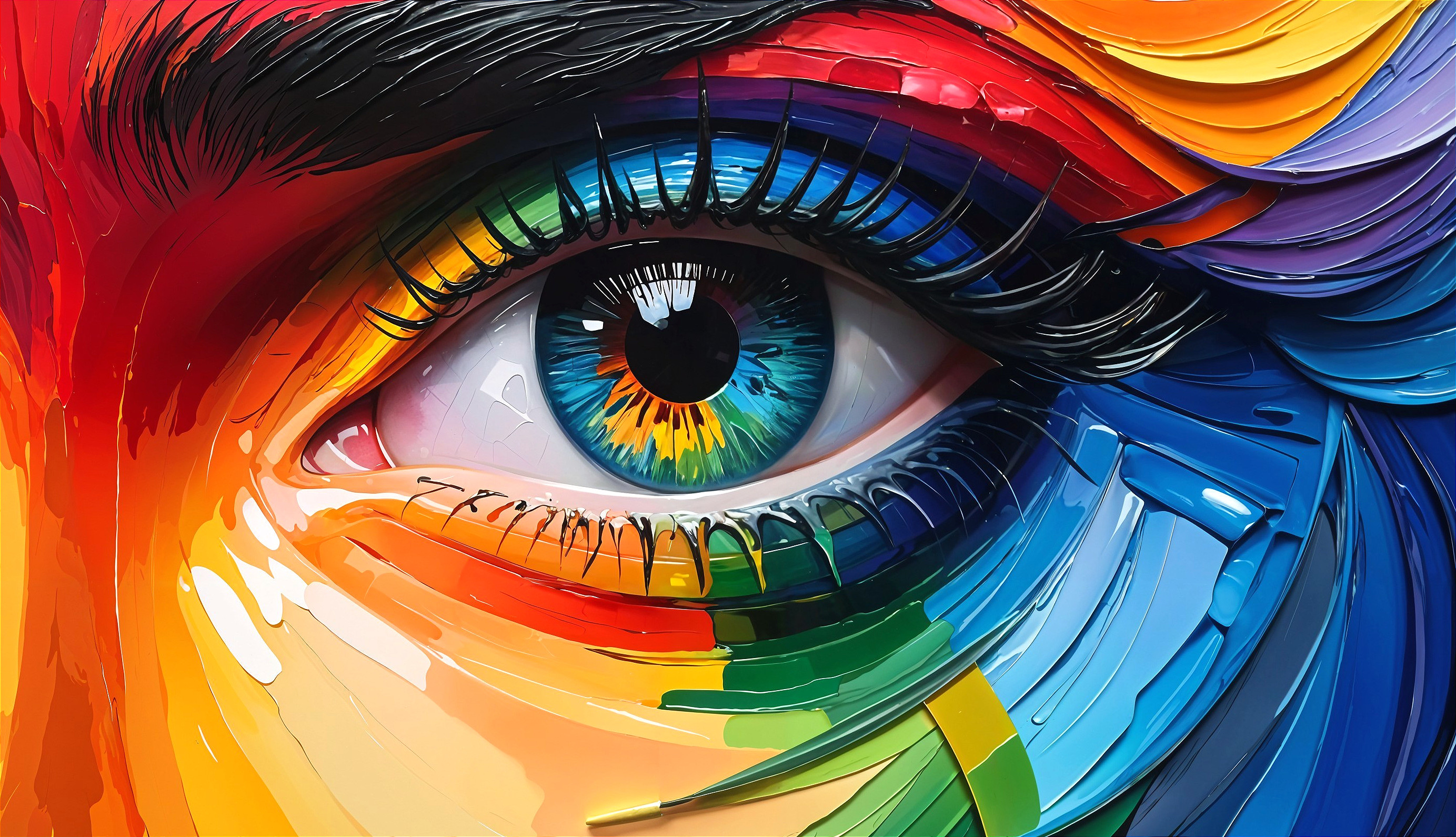 Vivid Close-Up of a Rainbow-Colored Eye