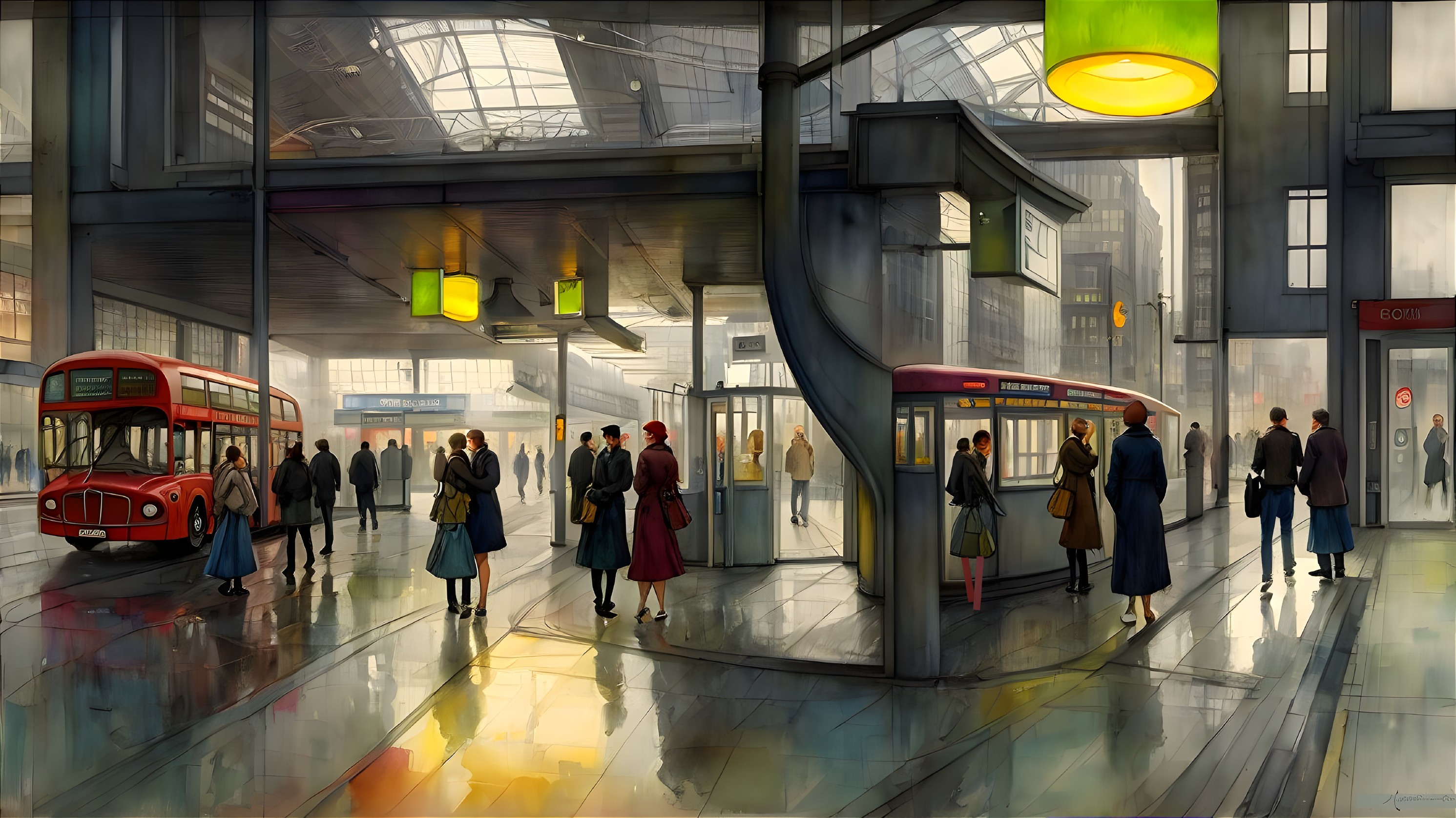 Urban Transit Station with Vintage and Modern Elements