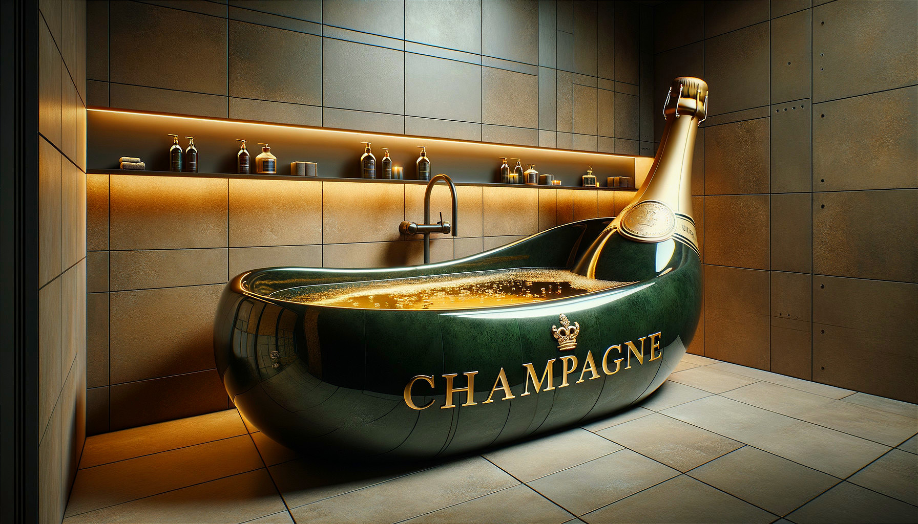 Luxurious Bathroom with Champagne Bottle Bathtub