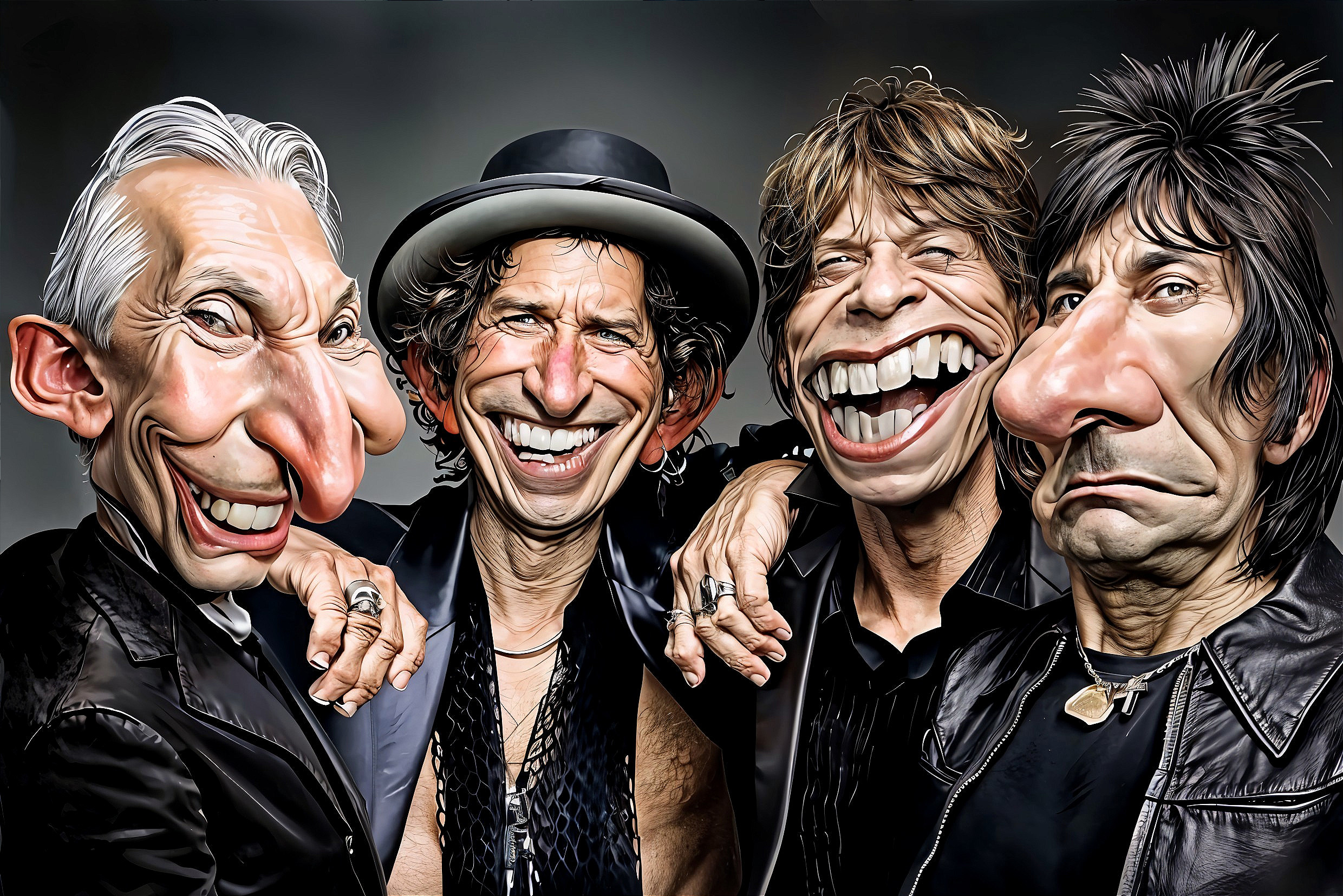 Whimsical Caricature of Four Colorful Musicians