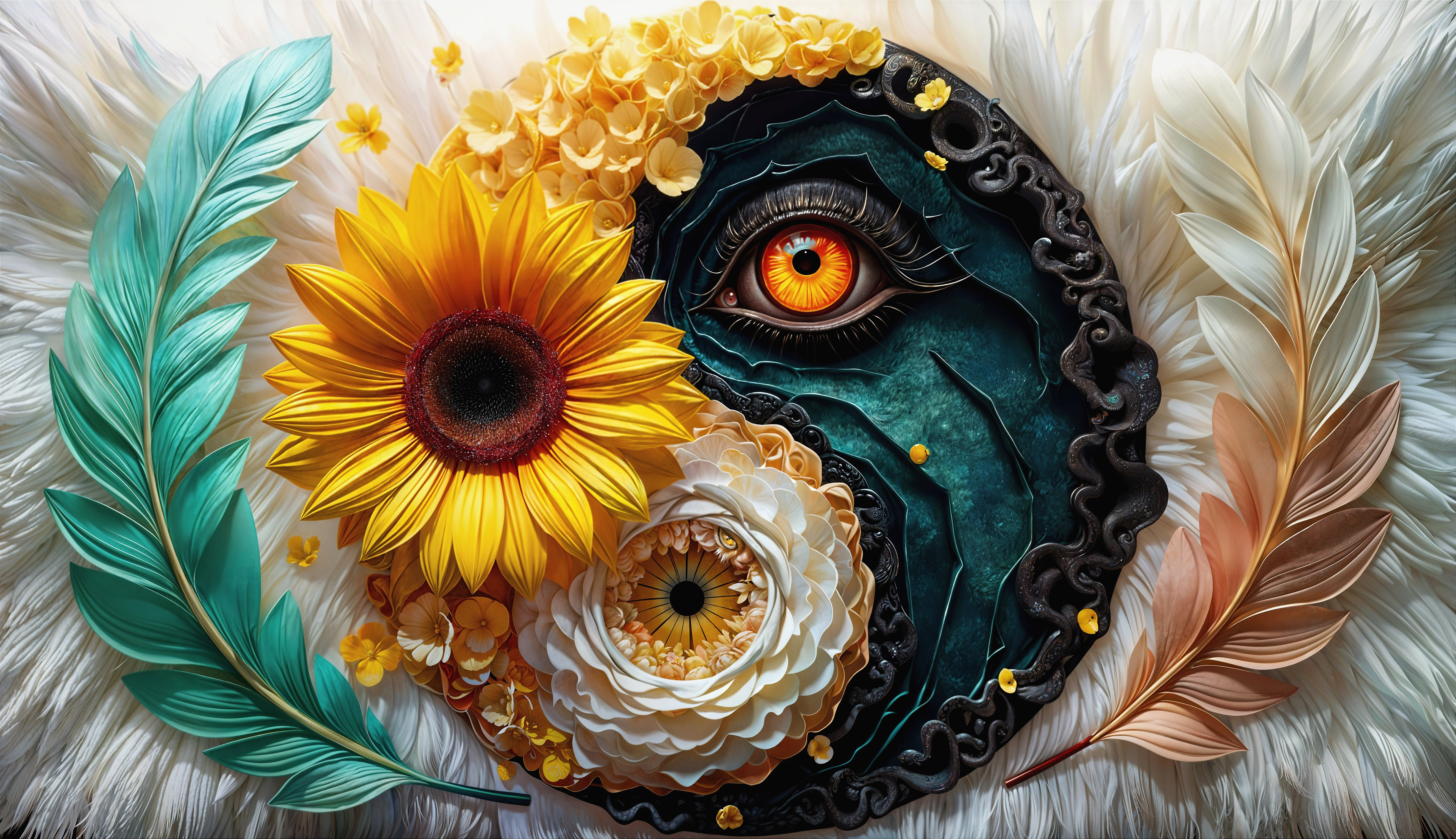Intricate Yin-Yang Artwork with Textured Elements