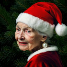 Elderly Woman in Santa Hat with Festive Outfit