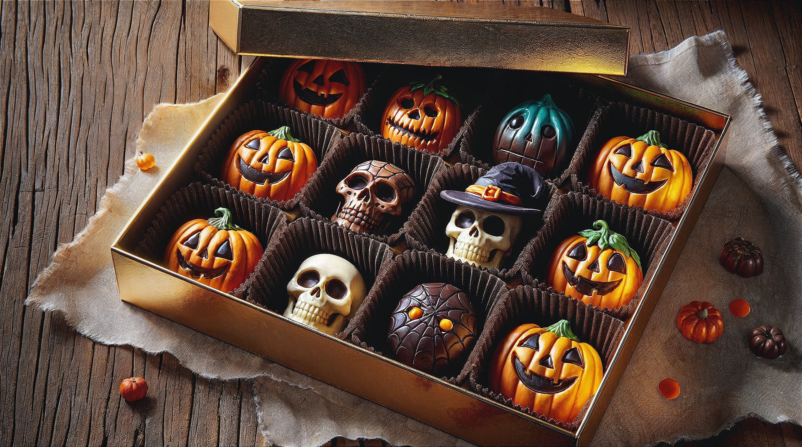 Halloween-Themed Assortment of Chocolates in Gold Box