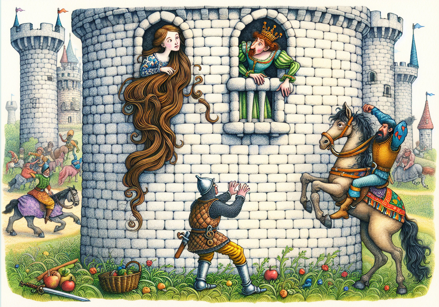 Fairy Tale Scene with Princess, Knight, and Castle Action