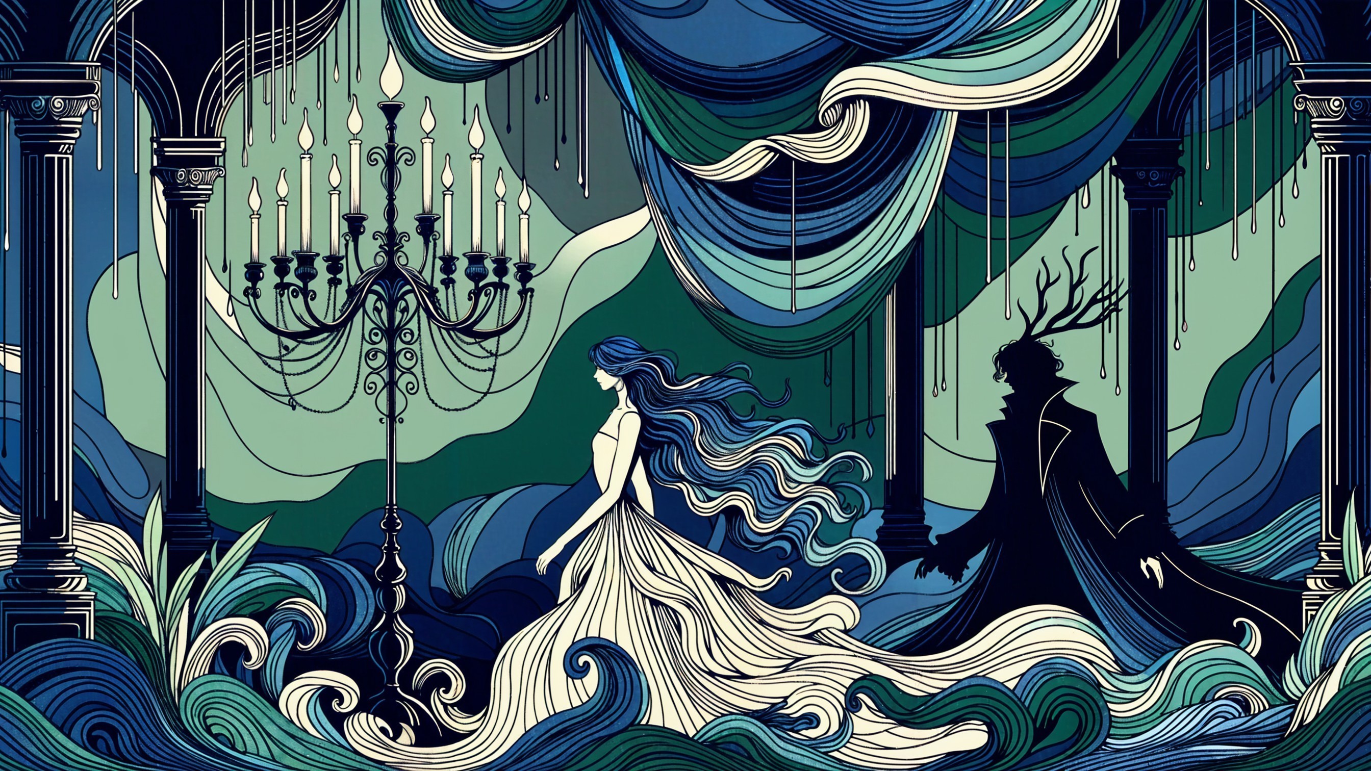 Whimsical Landscape with Woman and Shadowy Figure