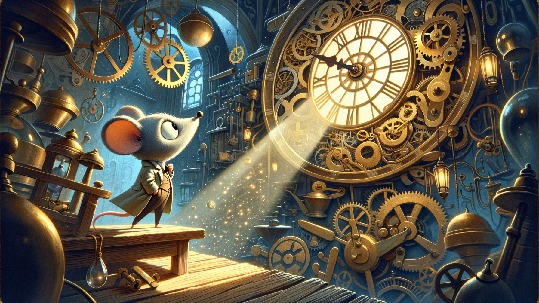 Whimsical Mouse in Steampunk Clock Tower Setting