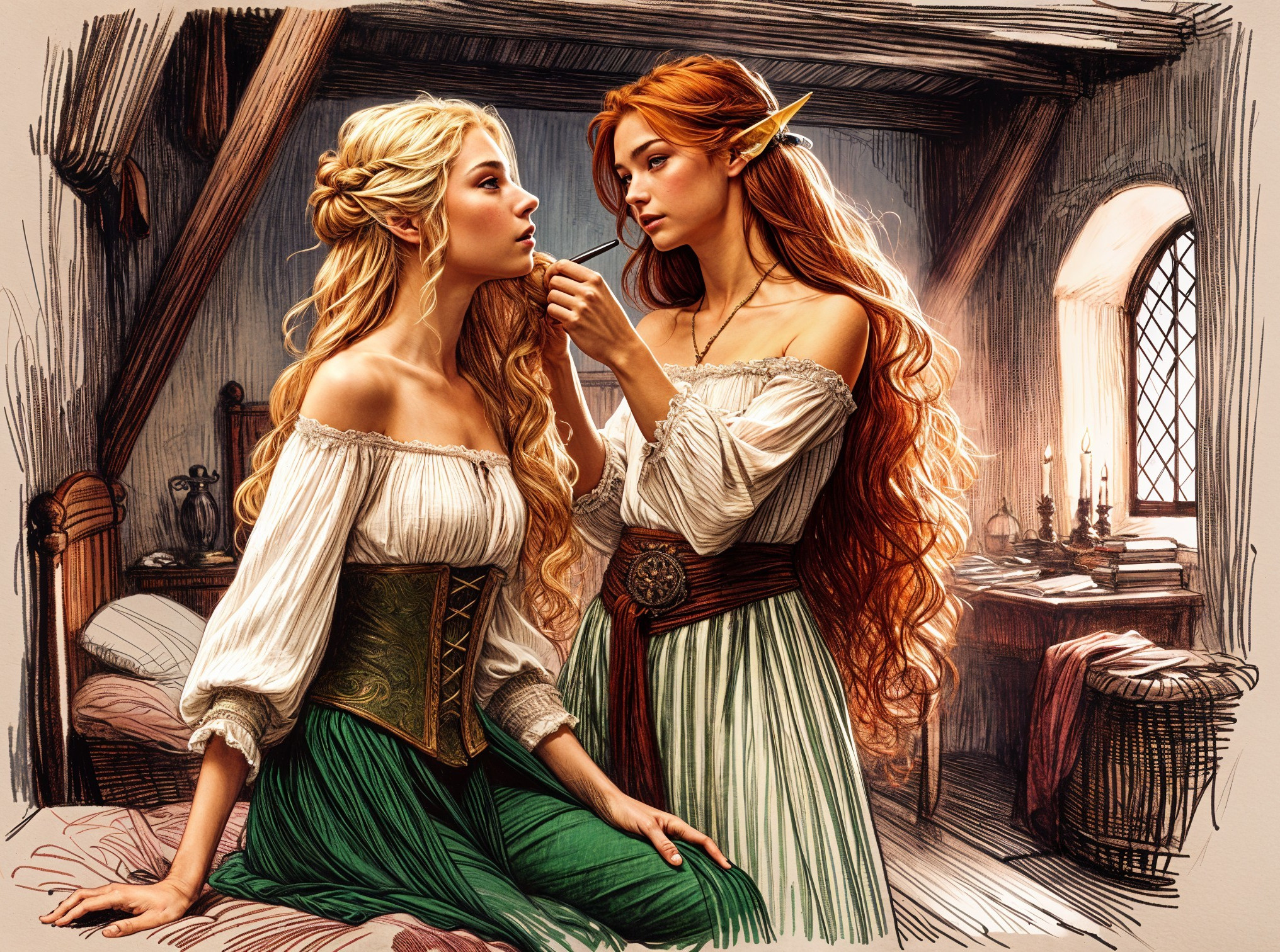 Medieval-Inspired Room with Two Enchanting Women