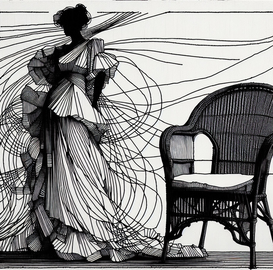 Silhouette of a Woman in Elegant Gown and Chair