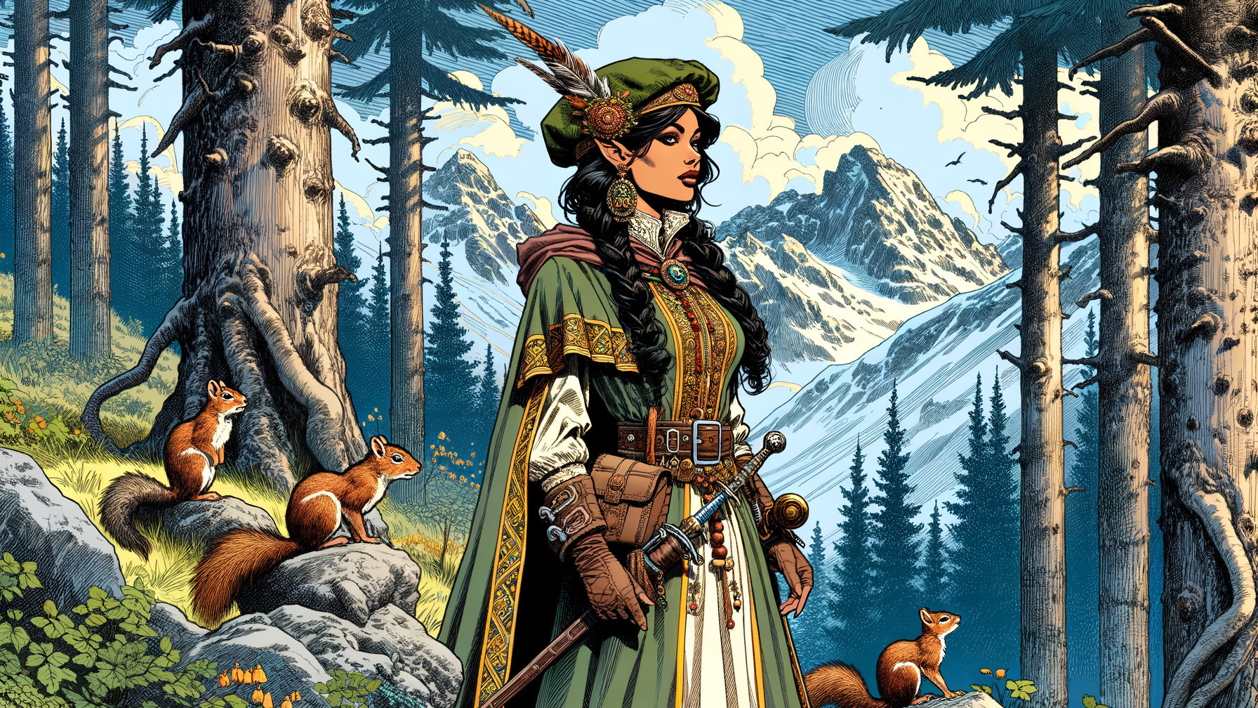 Regal Elven Warrior in Enchanted Forest Setting