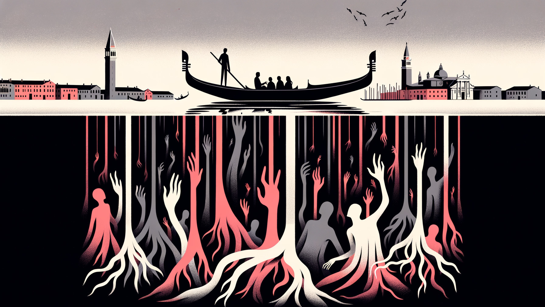 Gondola in Stylized Venice with Haunting Elements