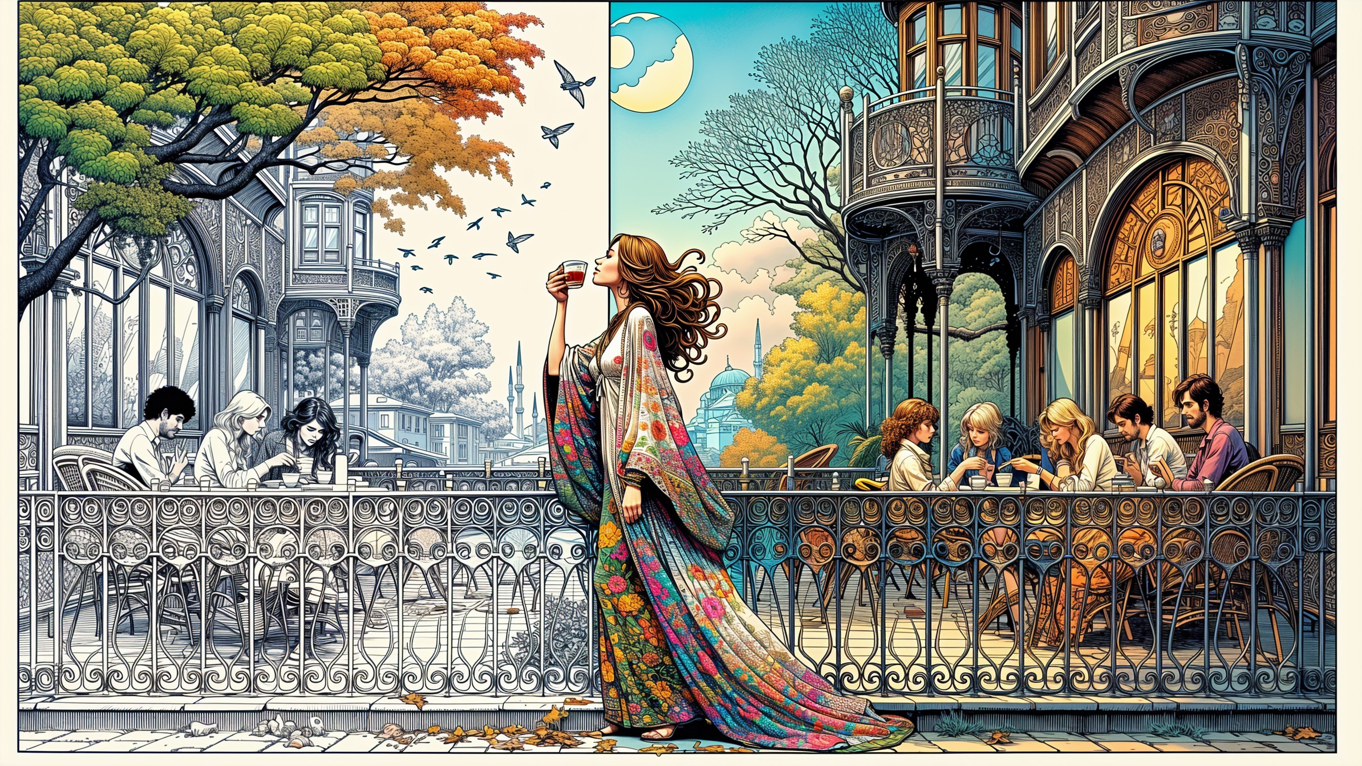 Contrasting Worlds: Monochrome and Colorful Scenes