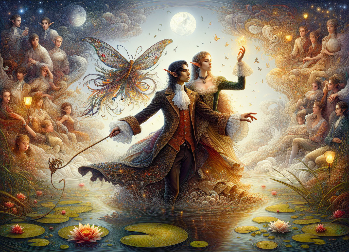 Couple Dancing in Dreamlike Water Landscape Scene