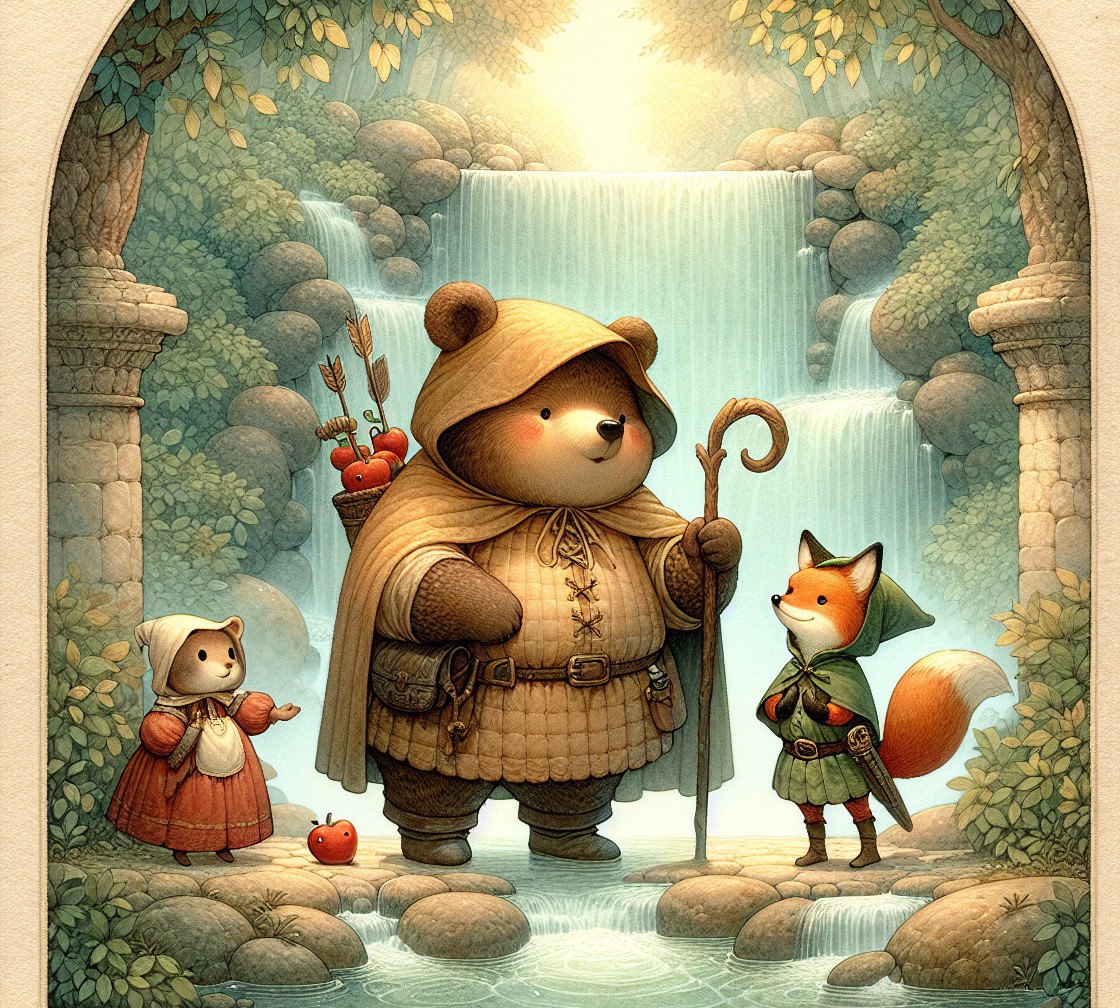 Whimsical Woodland Scene with Bear, Fox, and Mouse