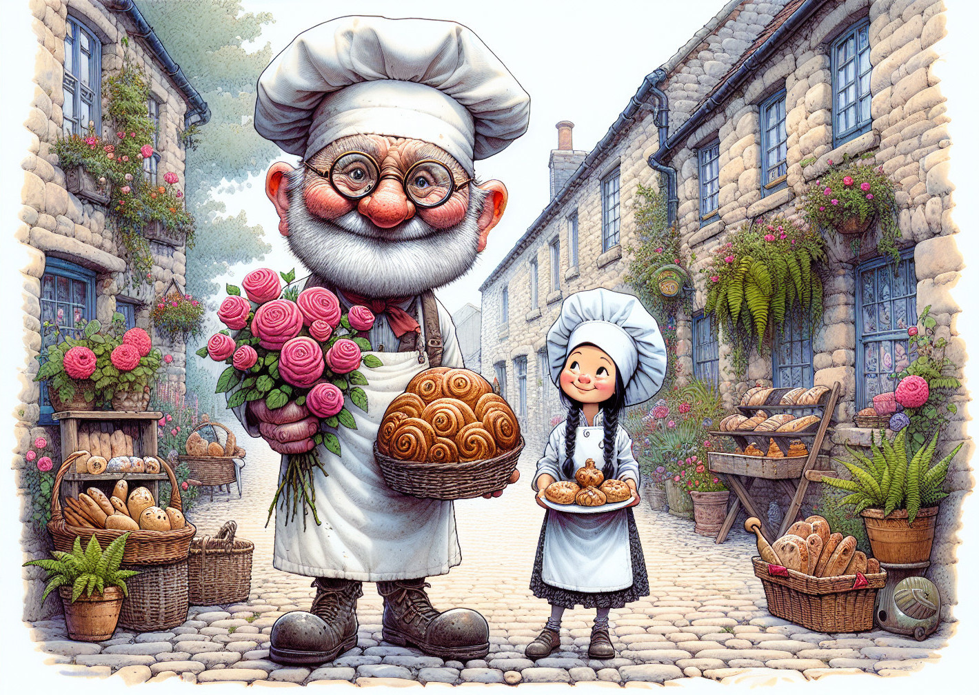Elderly Baker and Young Girl with Fresh Baked Goods