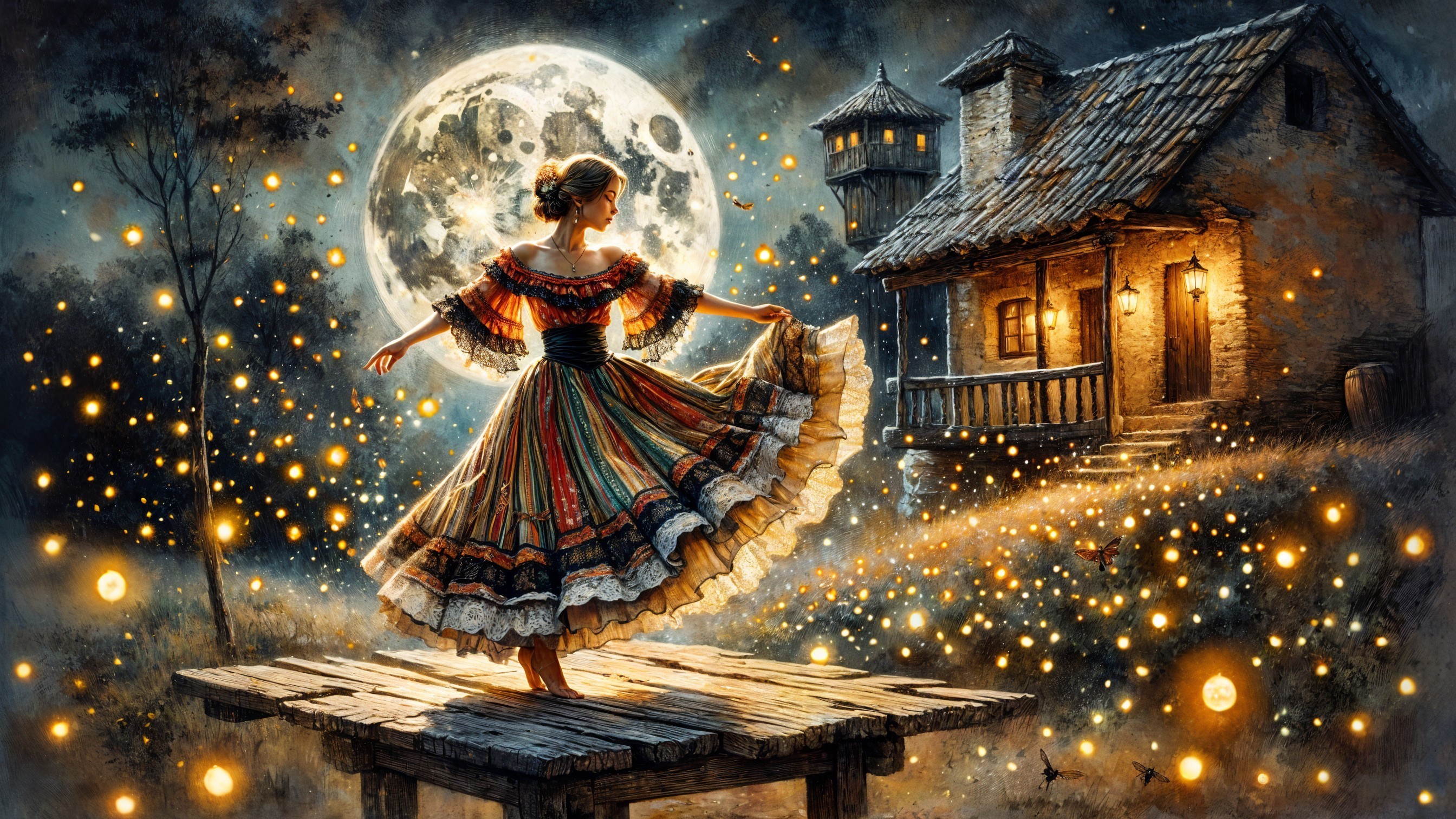 Enchanted Scene of a Woman in Traditional Dress