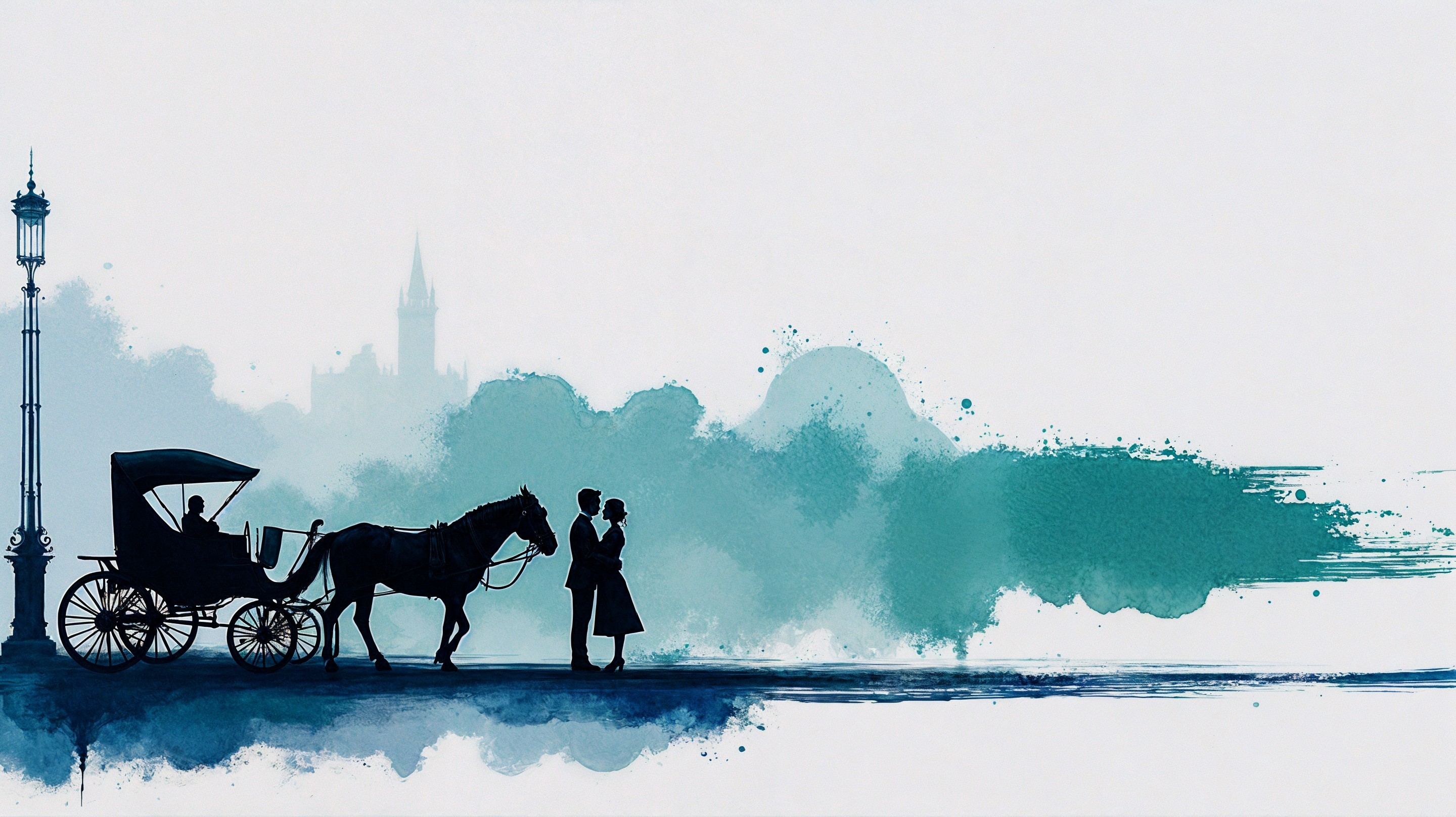 Romantic Silhouette of Couple by Horse-Drawn Carriage