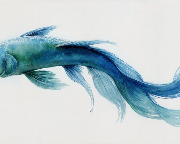 Illustrated Fish with Blue and Turquoise Colors