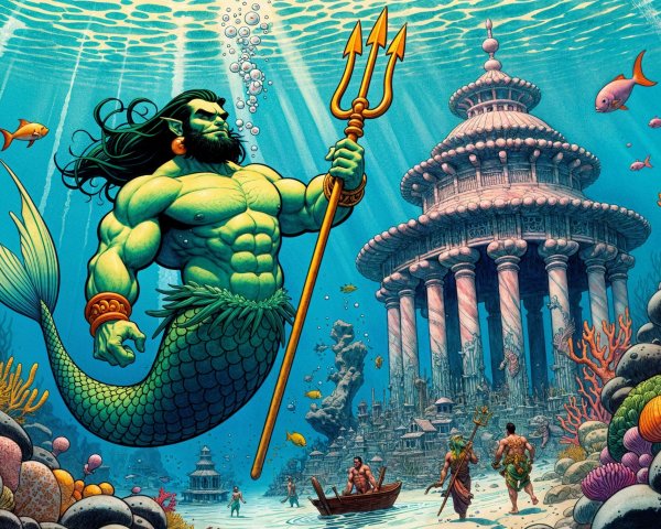 Majestic Underwater Scene with Merman and Coral Reefs