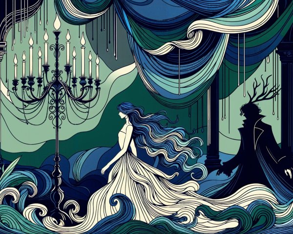 Whimsical Landscape with Woman and Shadowy Figure