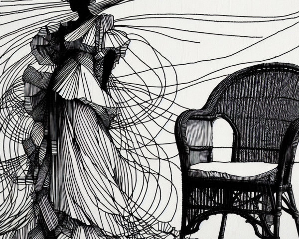 Silhouette of a Woman in Elegant Gown and Chair