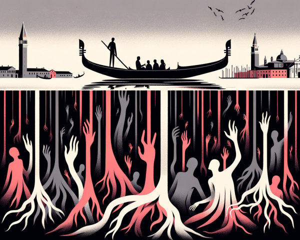 Gondola in Stylized Venice with Haunting Elements