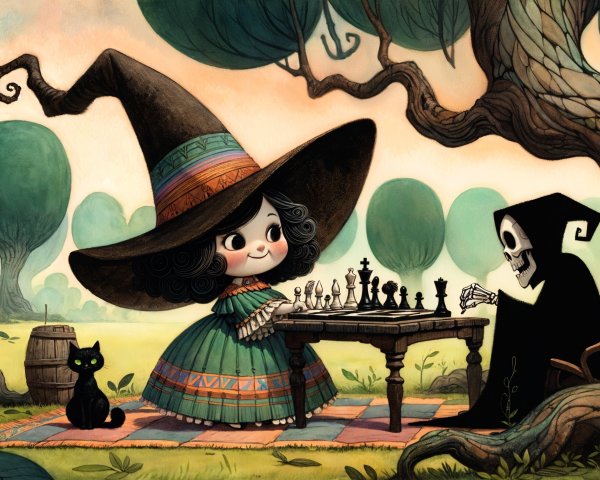 Whimsical Chess Game in an Enchanted Forest