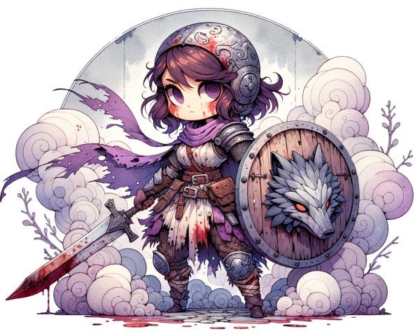 Fierce Warrior in Detailed Armor with Sword and Shield