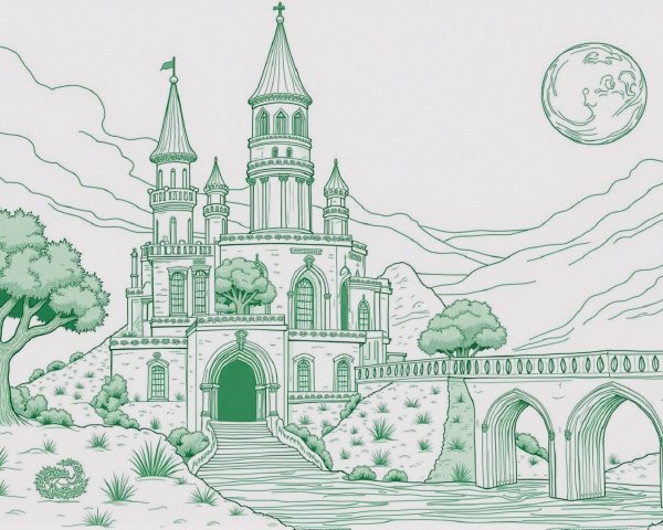 Whimsical Castle with Spires in Tranquil Landscape