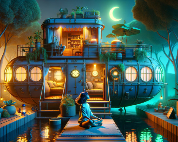 Futuristic Floating Home on Tranquil Waterway