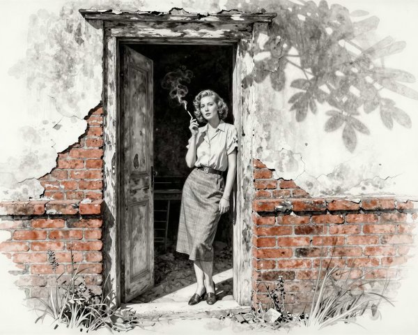 Young Woman in Black-and-White with Selective Color