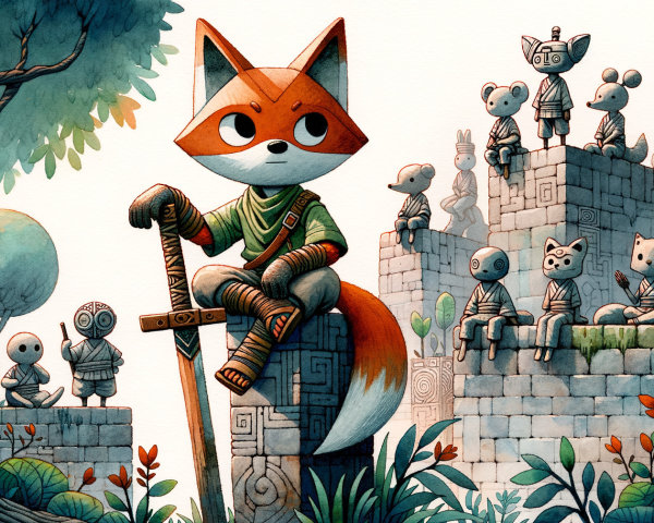 Whimsical Fox Character in Vibrant Fantasy Landscape