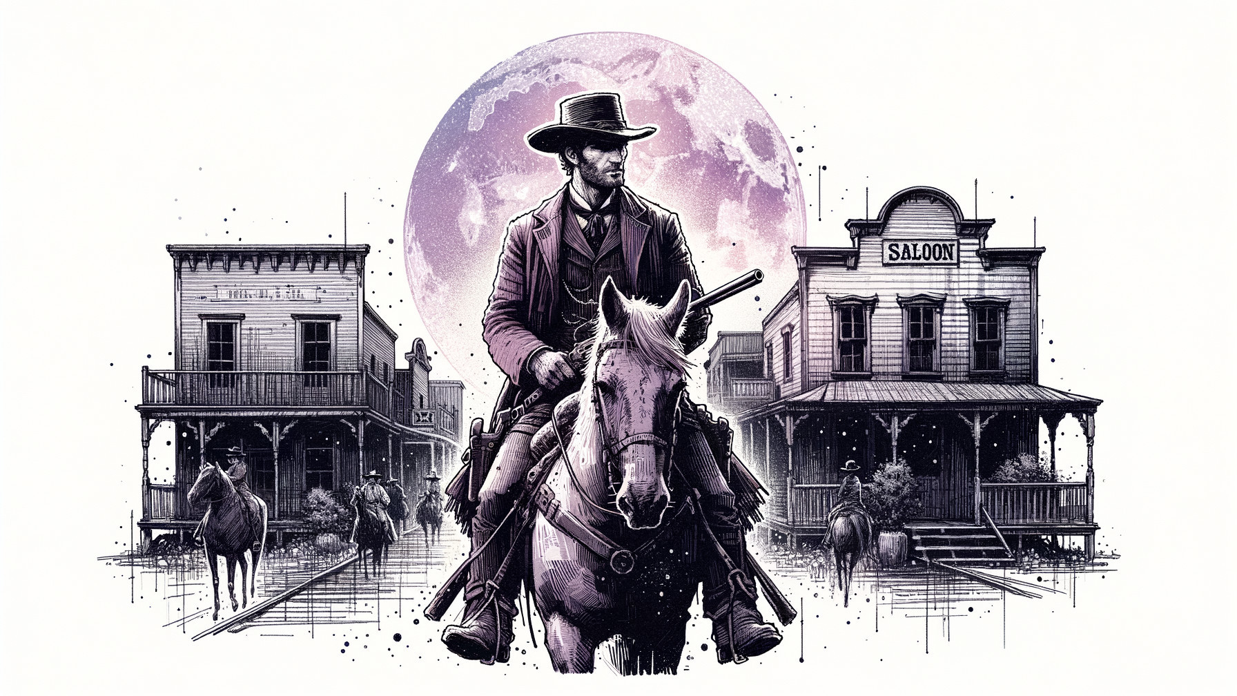 Gunslinger in Rugged Western Town Under Full Moon