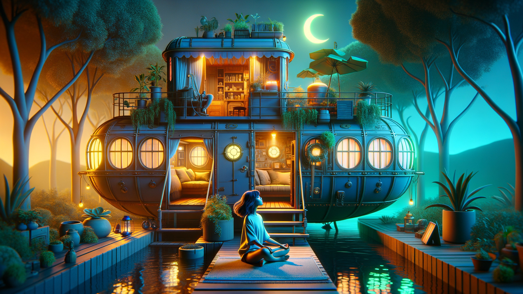 Futuristic Floating Home on Tranquil Waterway