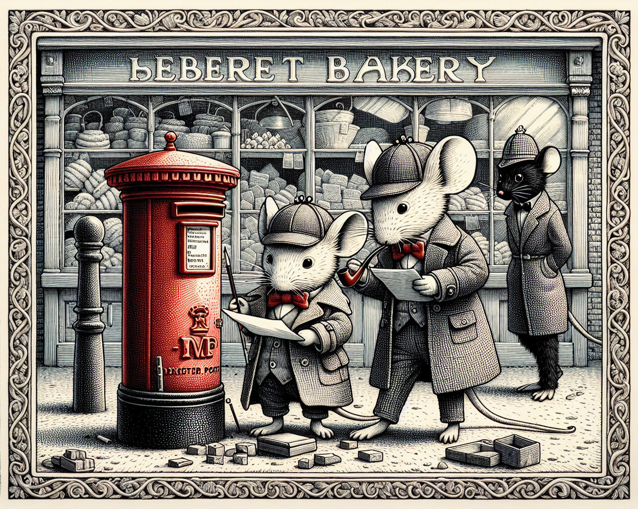 Detective Mice Inspect Post Box Outside Bakery