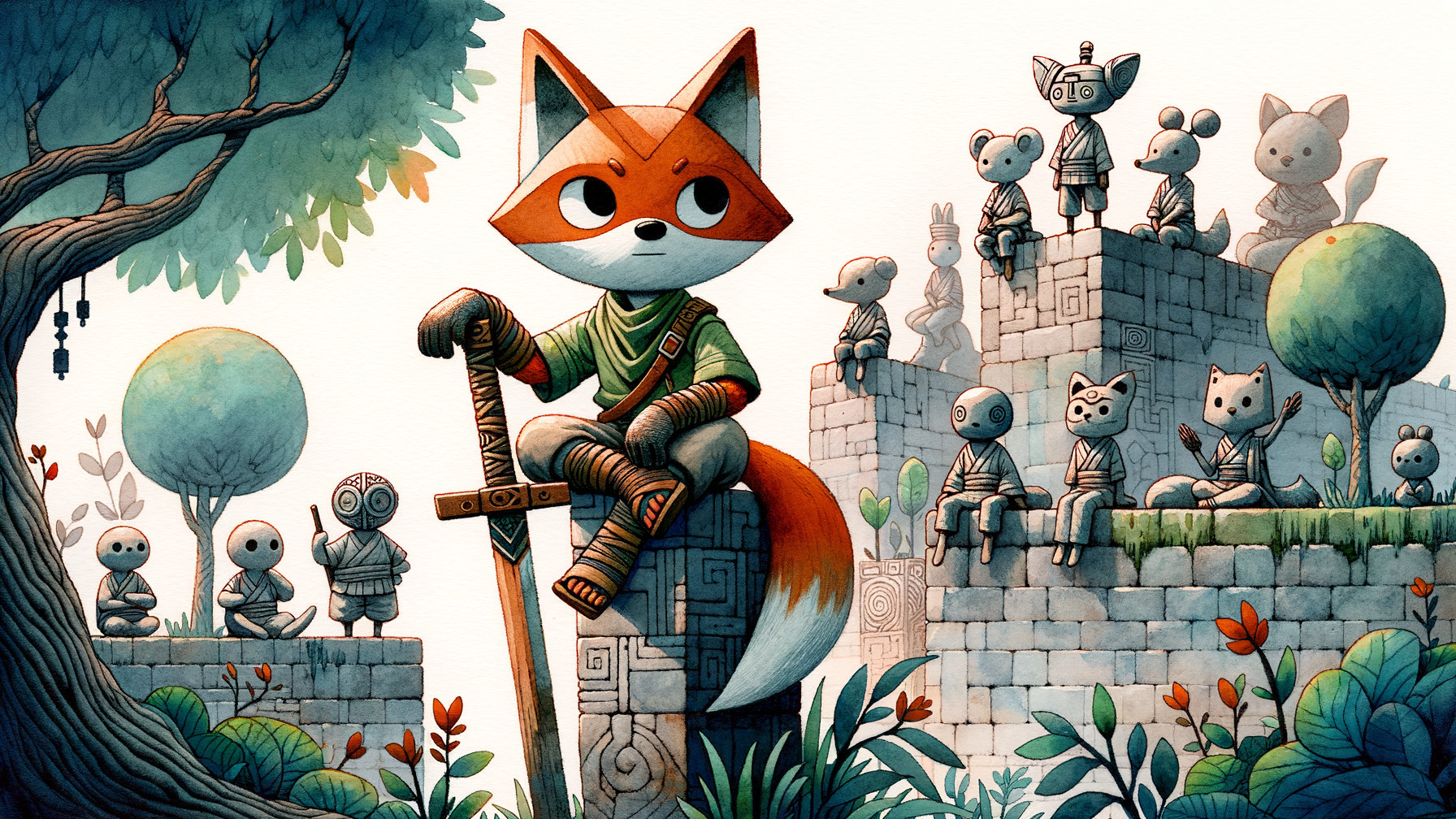 Whimsical Fox Character in Vibrant Fantasy Landscape