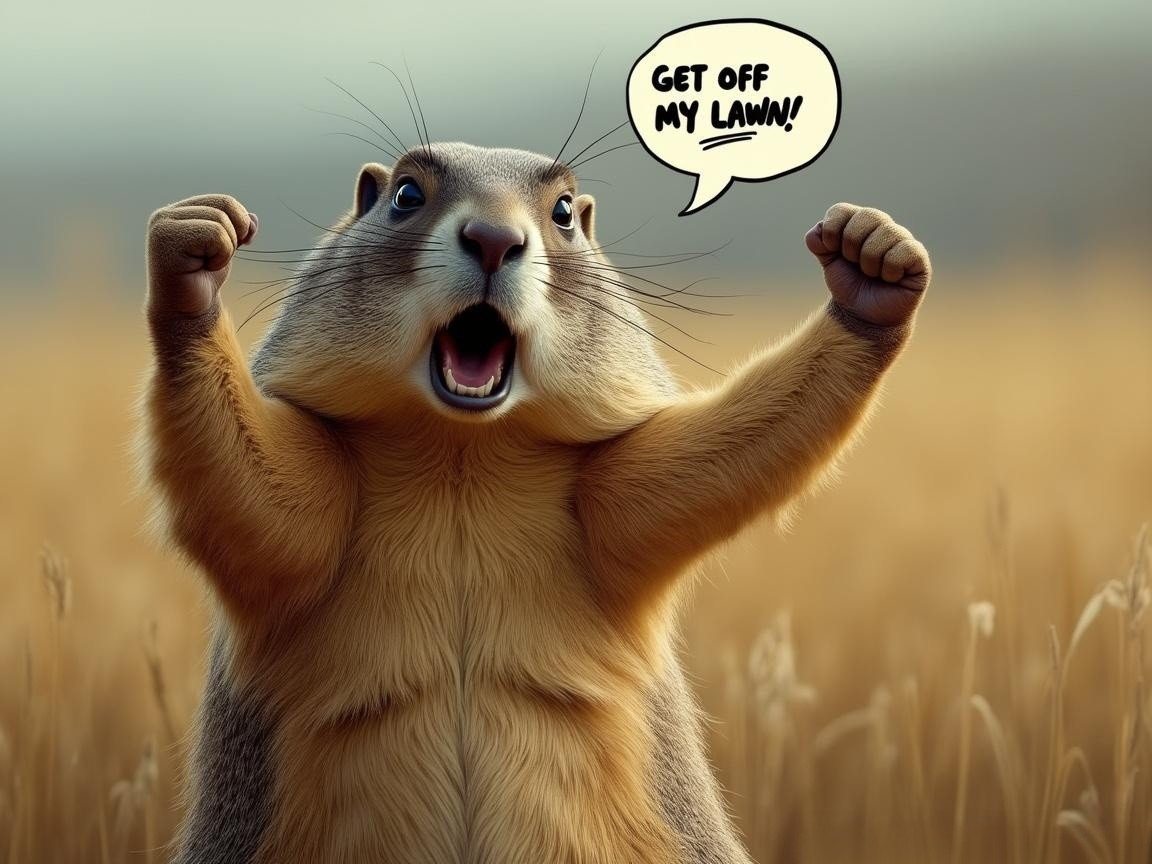 Animated Groundhog Defending Its Grassy Lawn