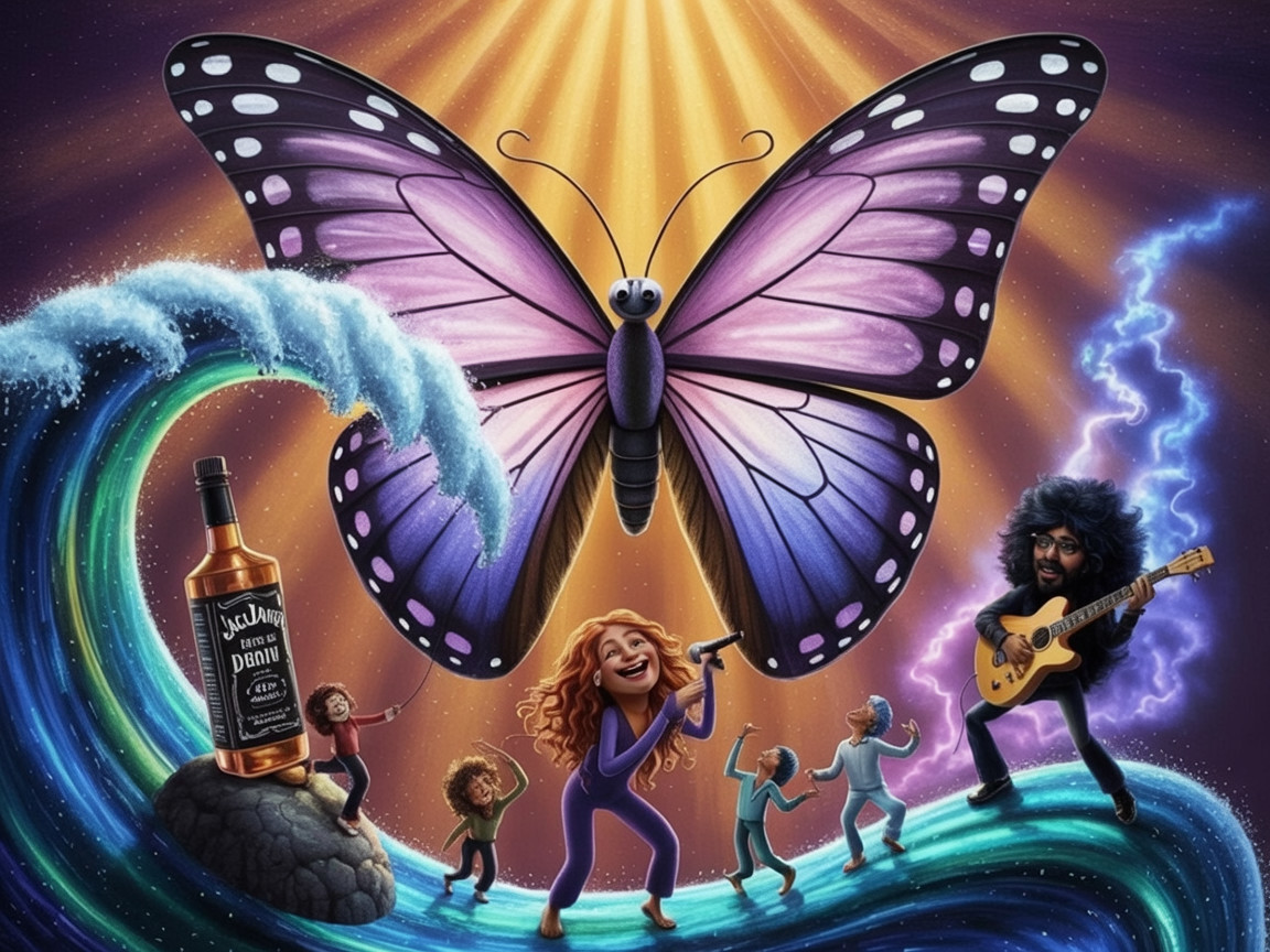 Surreal Scene with Butterfly, Light, and Dancers