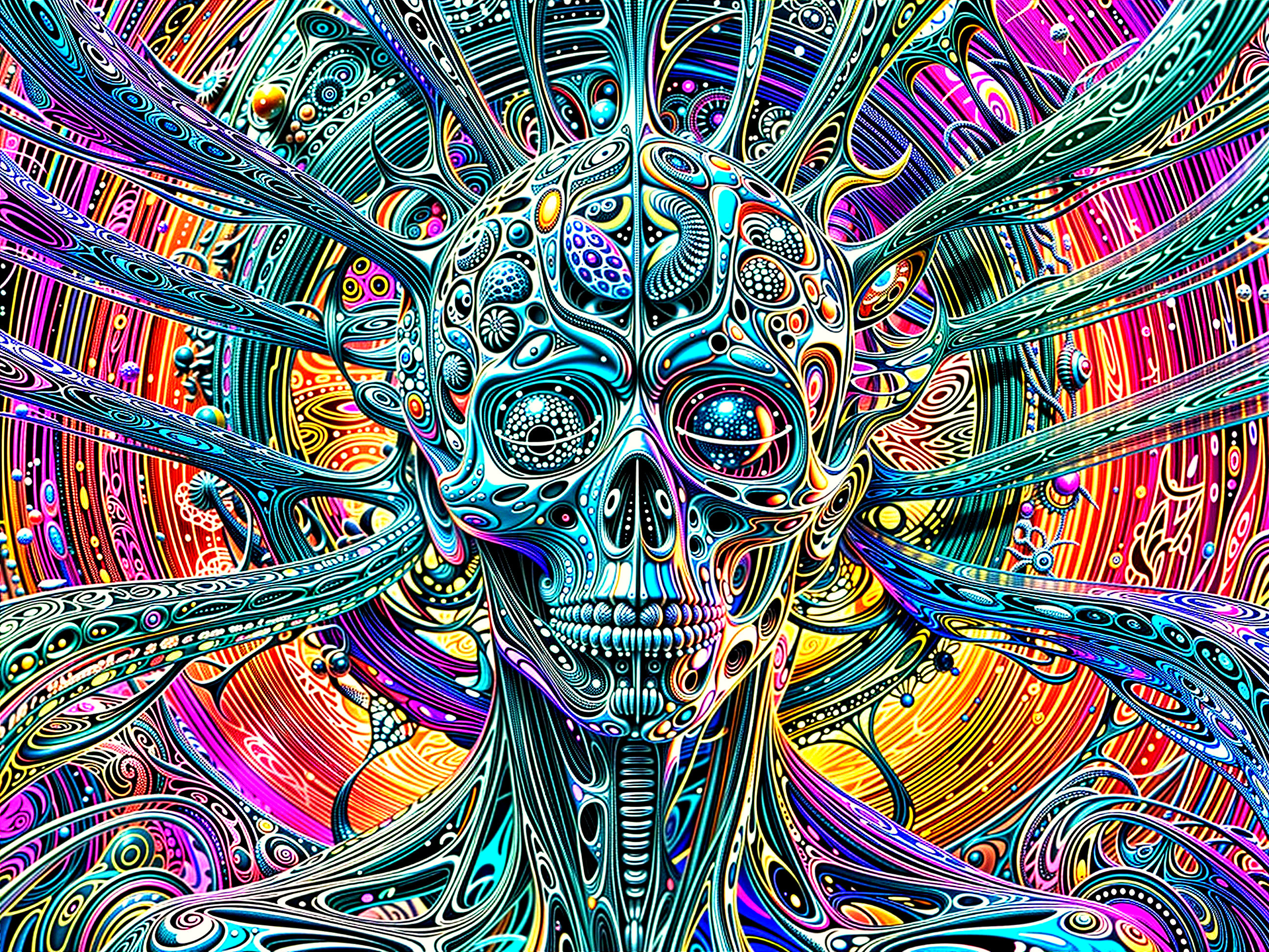 Vibrant Abstract Skull with Swirling Patterns and Colors