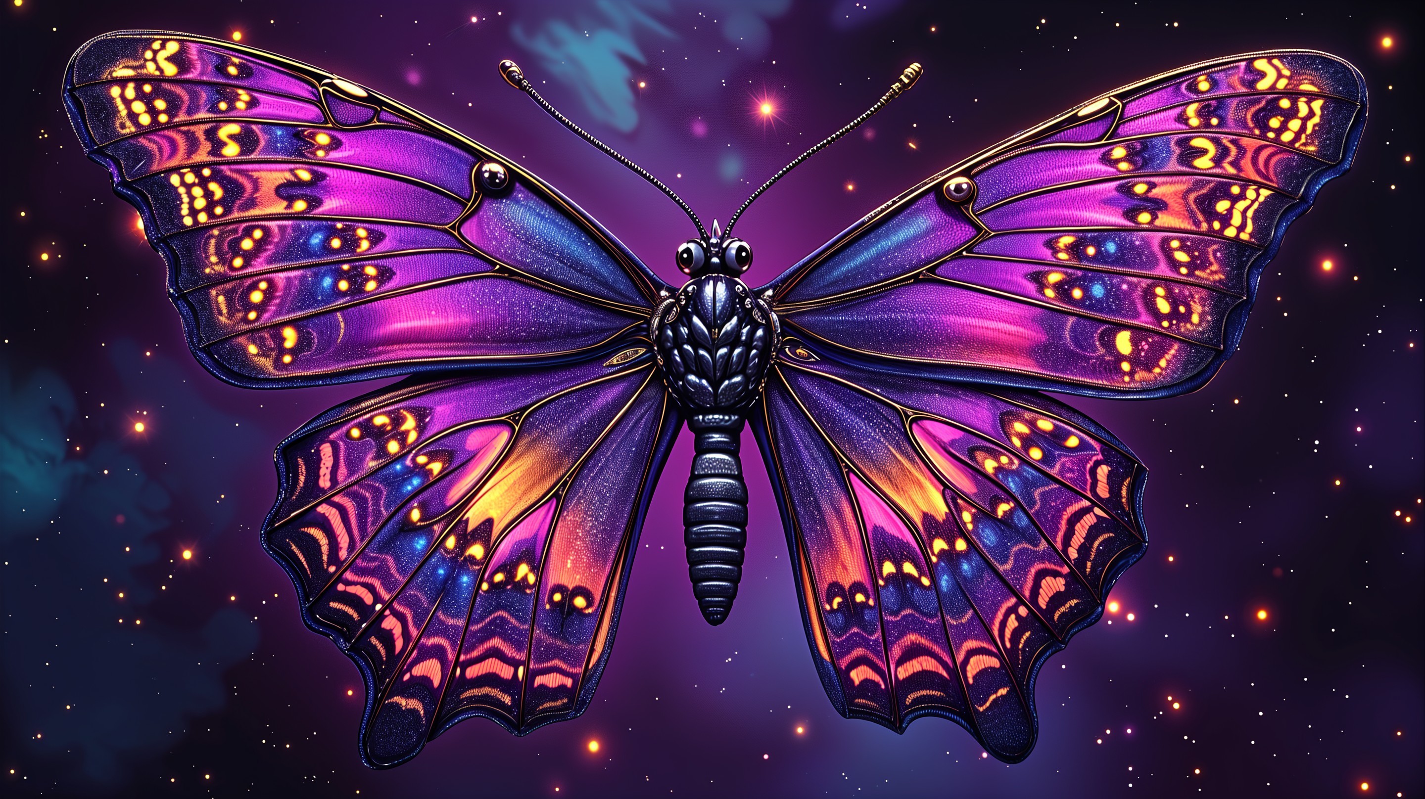 Vibrant Butterfly Against Cosmic Sparkling Background