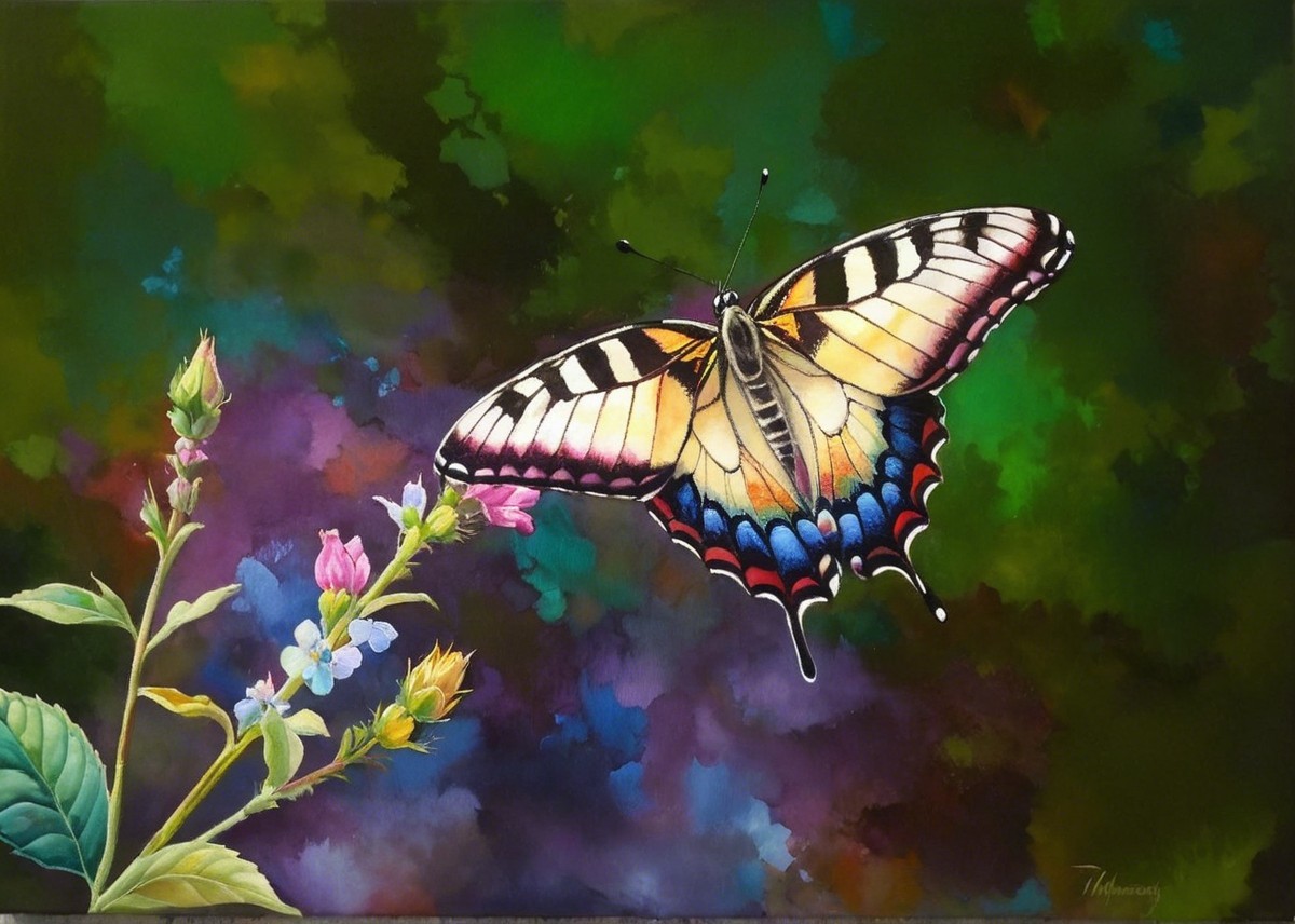 Vivid Butterfly on Flower with Abstract Background
