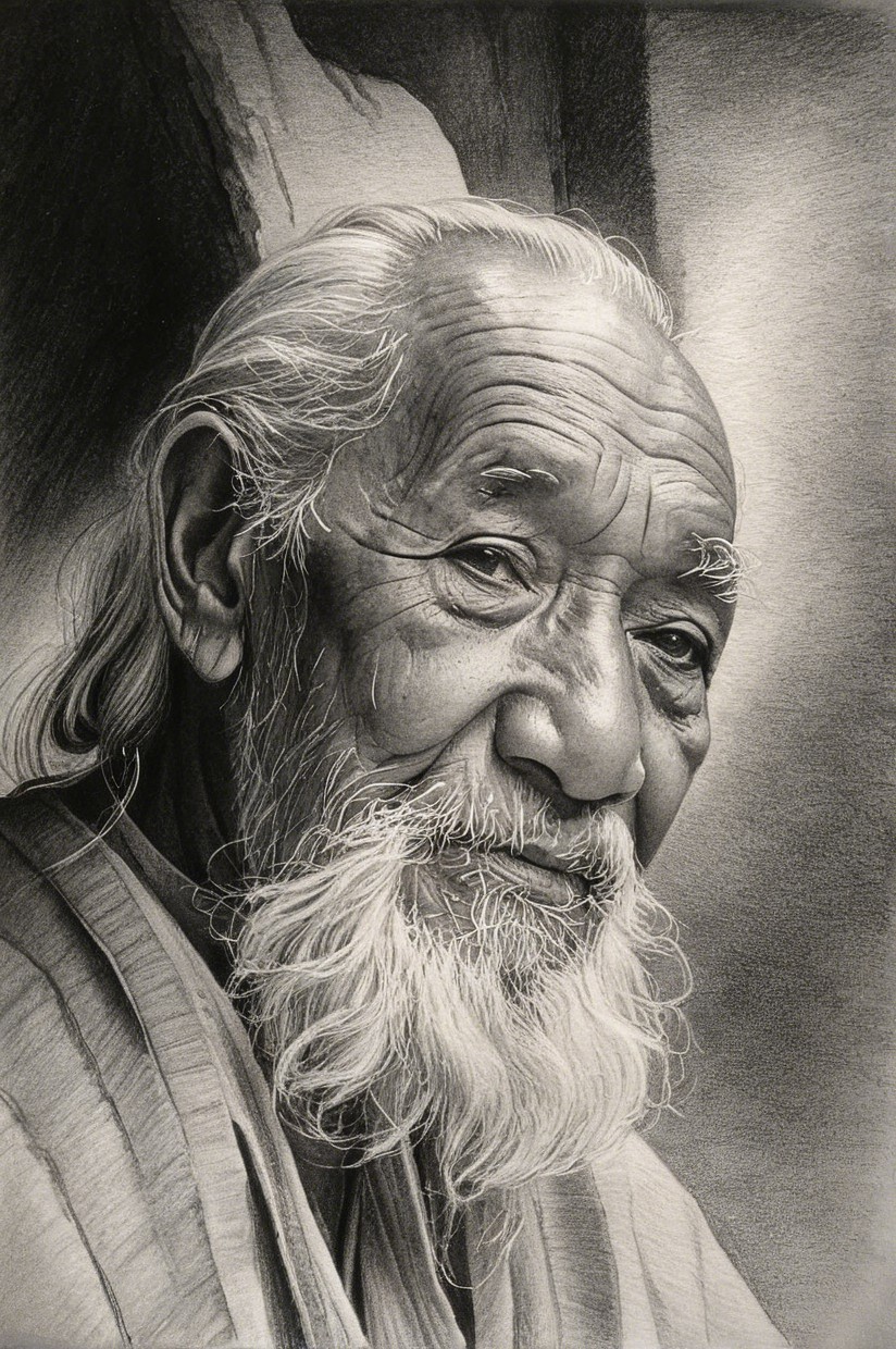 Graphite Portrait of an Elderly Man with Wisdom