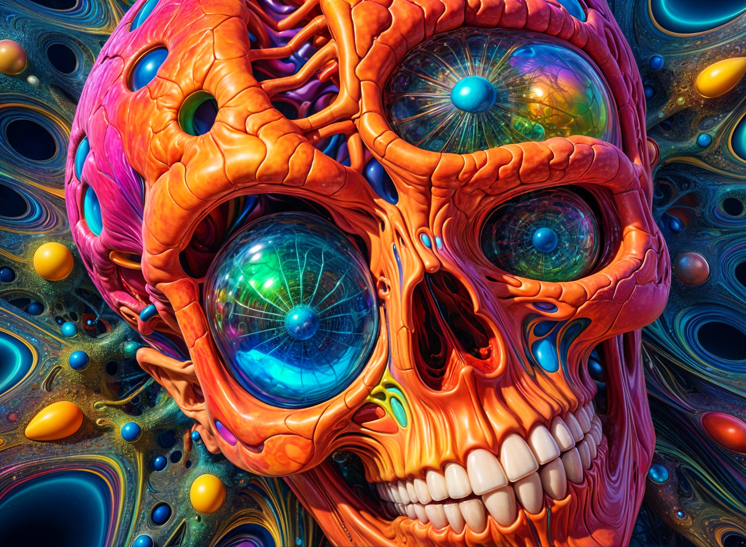 Vividly Colored Skull with Intricate Textures and Patterns