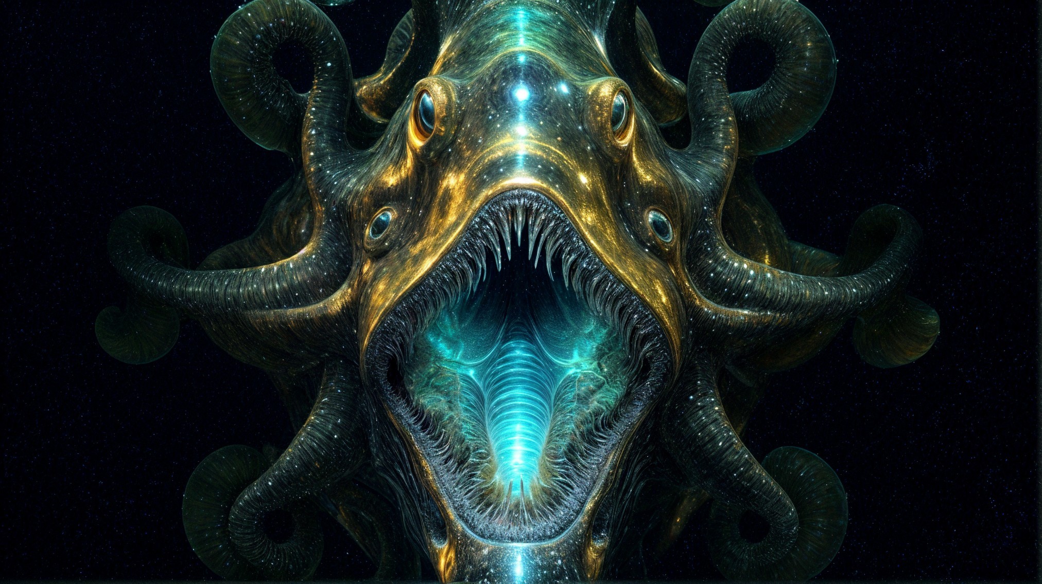 Cosmic Creature with Tentacles and Luminous Features