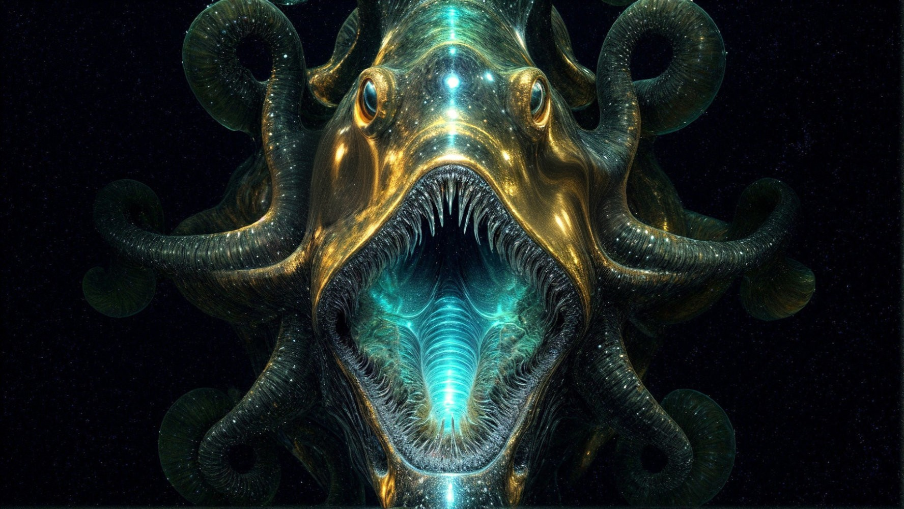 Cosmic Creature with Tentacles and Luminous Features